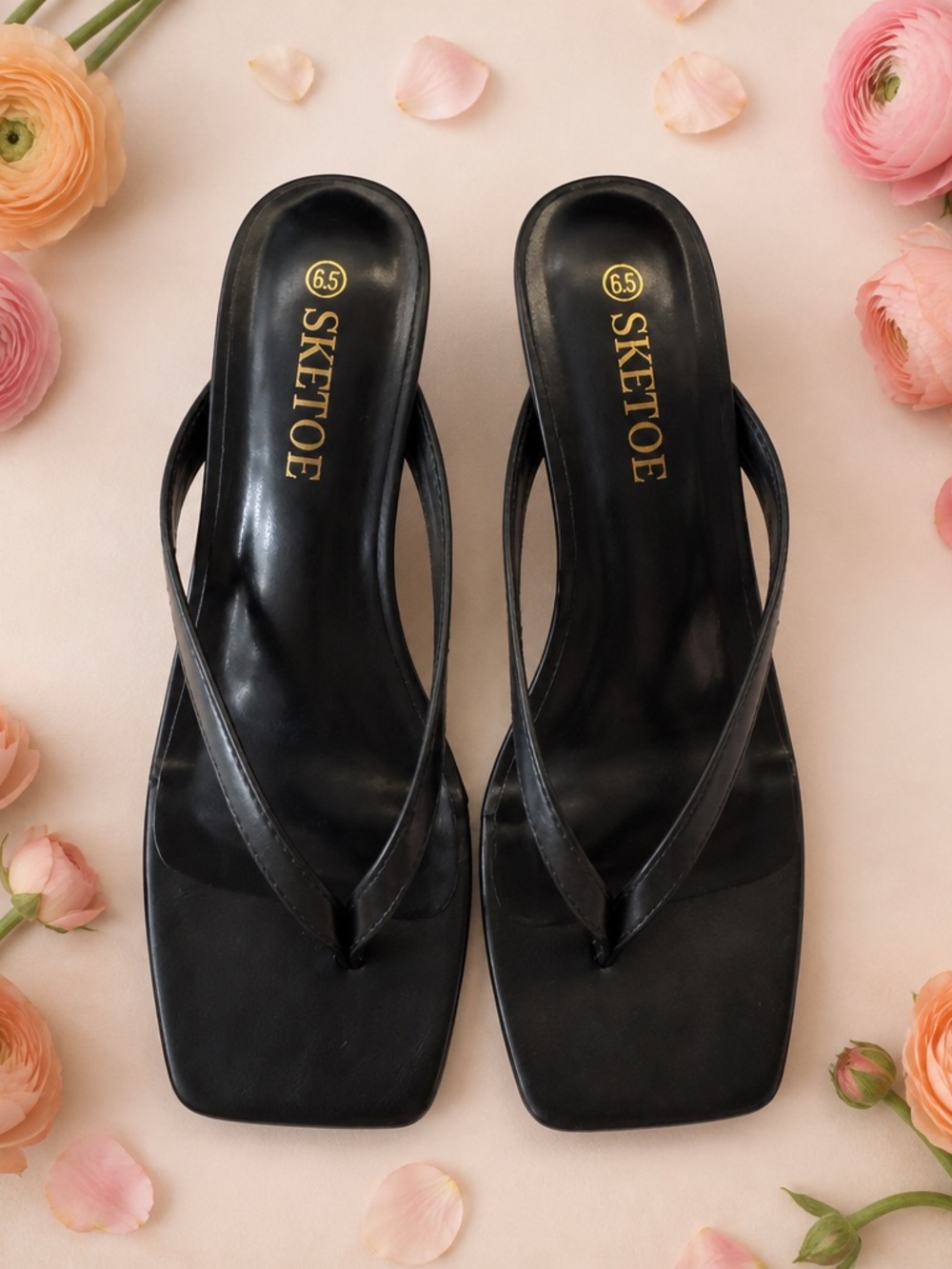 Black Square-Toe Slip-On Sandals